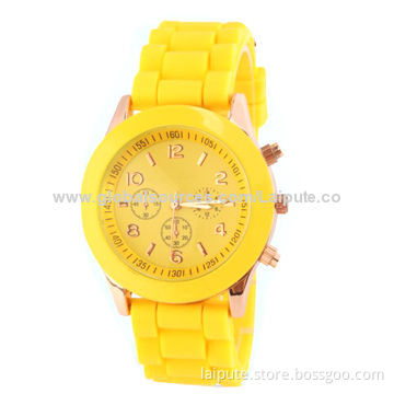 2014 Candy-colored/Yellow Geneva Silicone Couple Style Quartz Watches, IPG Plating Wholesale
